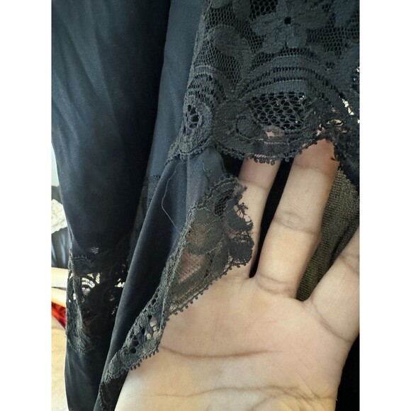 Vintage Black Nylon Nightgown Double Full Side Slit Long Lace V Neck S/M Sheer - Picture 6 of 6
